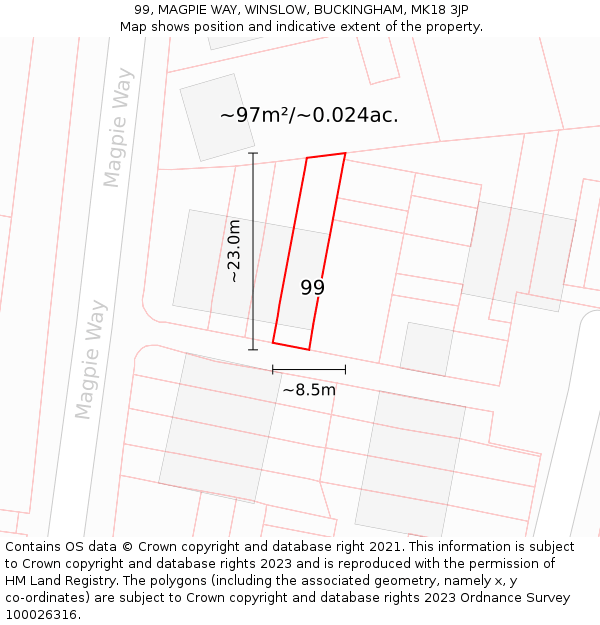 99, MAGPIE WAY, WINSLOW, BUCKINGHAM, MK18 3JP: Plot and title map