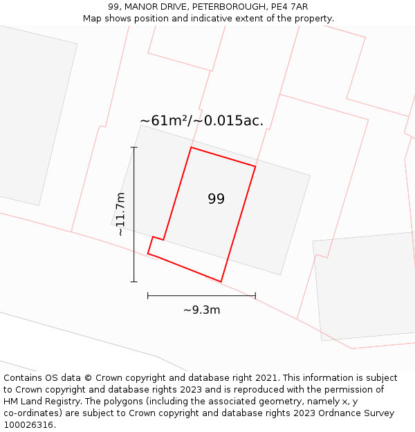 99, MANOR DRIVE, PETERBOROUGH, PE4 7AR: Plot and title map