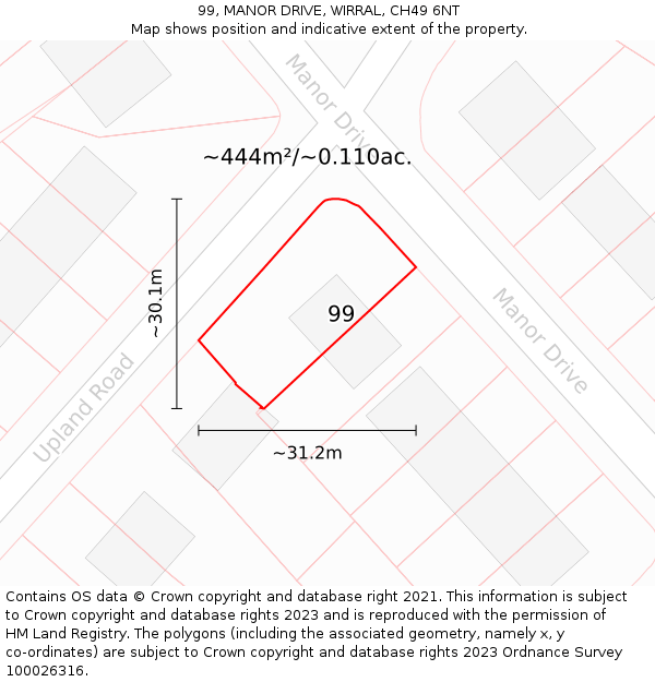 99, MANOR DRIVE, WIRRAL, CH49 6NT: Plot and title map