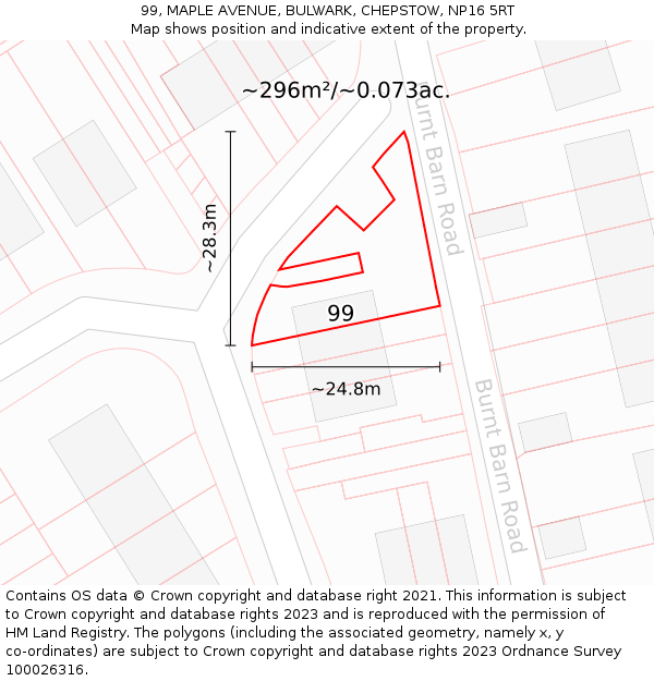 99, MAPLE AVENUE, BULWARK, CHEPSTOW, NP16 5RT: Plot and title map