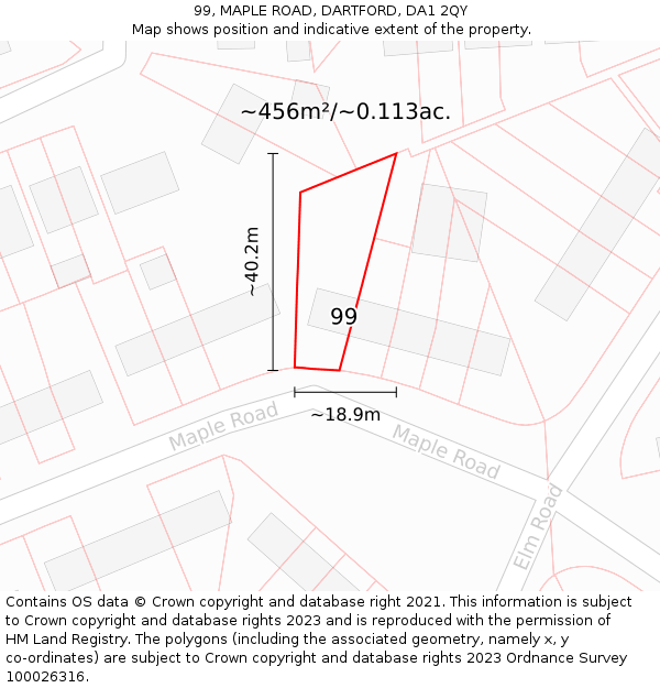 99, MAPLE ROAD, DARTFORD, DA1 2QY: Plot and title map