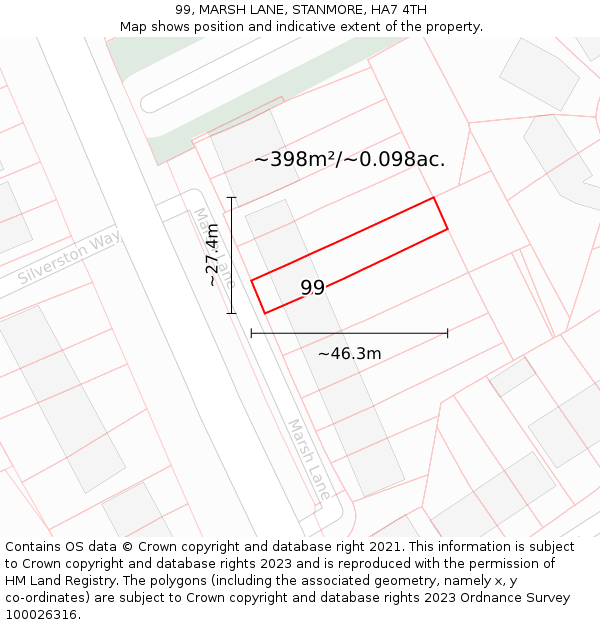 99, MARSH LANE, STANMORE, HA7 4TH: Plot and title map
