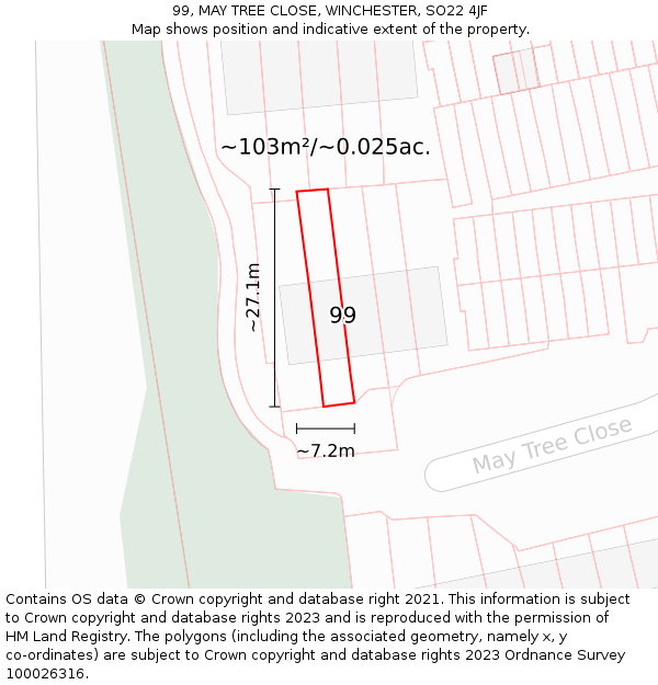99, MAY TREE CLOSE, WINCHESTER, SO22 4JF: Plot and title map