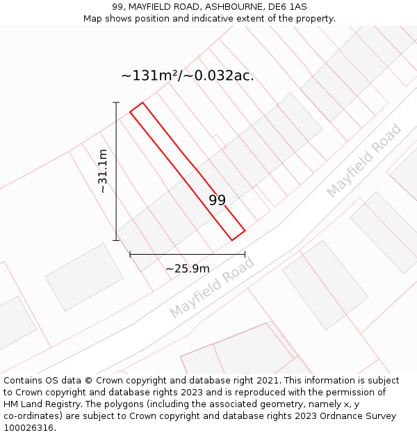 99, MAYFIELD ROAD, ASHBOURNE, DE6 1AS: Plot and title map