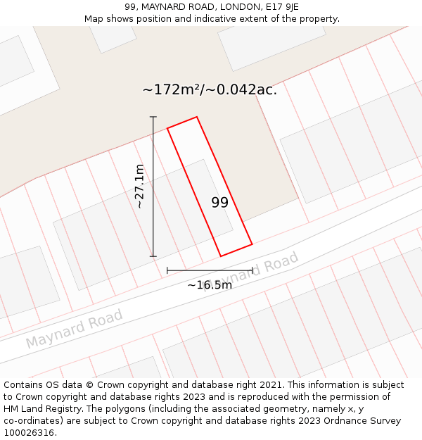 99, MAYNARD ROAD, LONDON, E17 9JE: Plot and title map