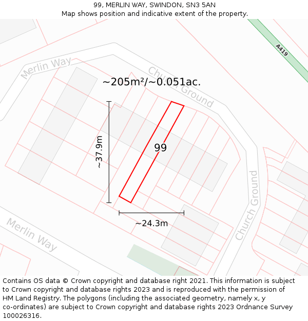 99, MERLIN WAY, SWINDON, SN3 5AN: Plot and title map