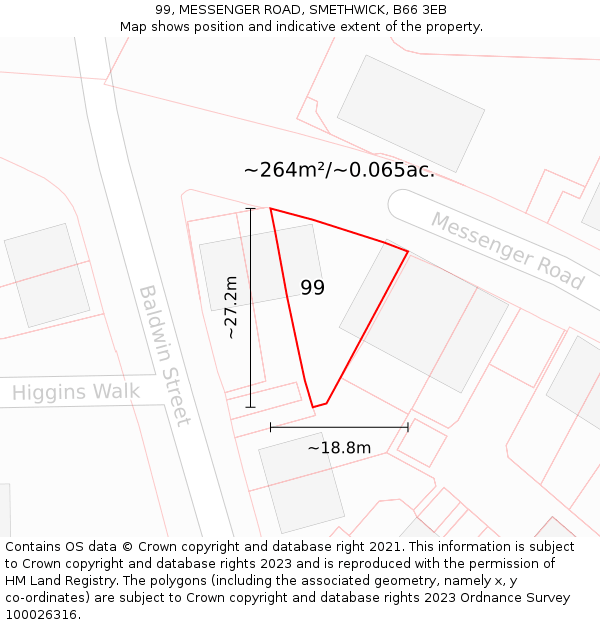 99, MESSENGER ROAD, SMETHWICK, B66 3EB: Plot and title map