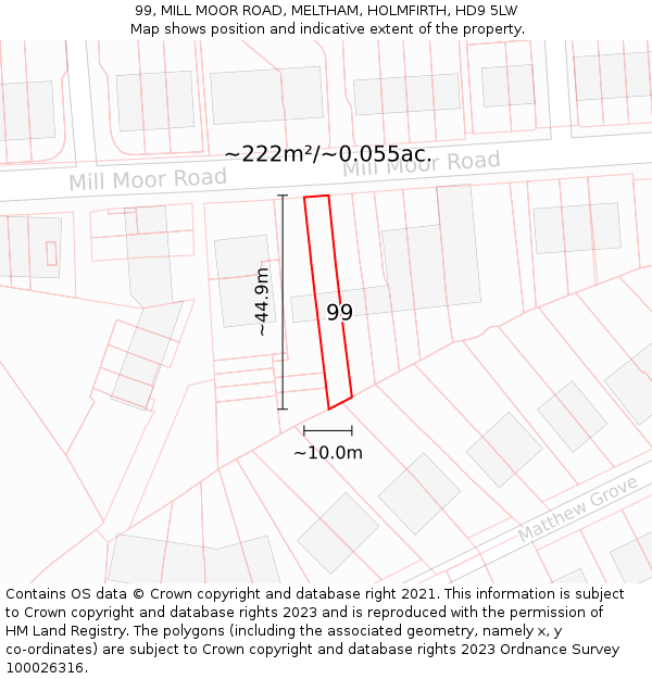 99, MILL MOOR ROAD, MELTHAM, HOLMFIRTH, HD9 5LW: Plot and title map