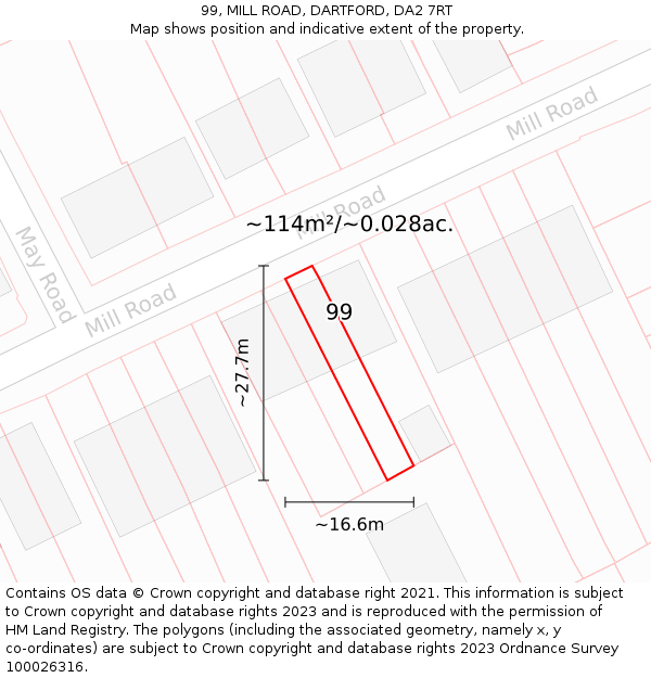 99, MILL ROAD, DARTFORD, DA2 7RT: Plot and title map
