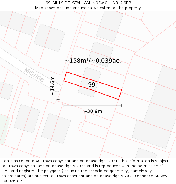 99, MILLSIDE, STALHAM, NORWICH, NR12 9PB: Plot and title map