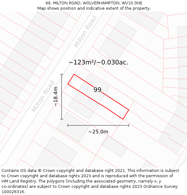 99, MILTON ROAD, WOLVERHAMPTON, WV10 0NE: Plot and title map