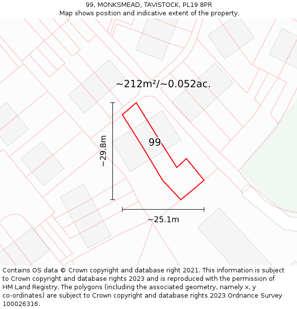 99, MONKSMEAD, TAVISTOCK, PL19 8PR: Plot and title map