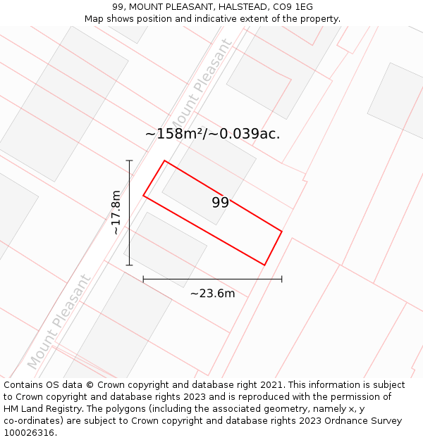 99, MOUNT PLEASANT, HALSTEAD, CO9 1EG: Plot and title map