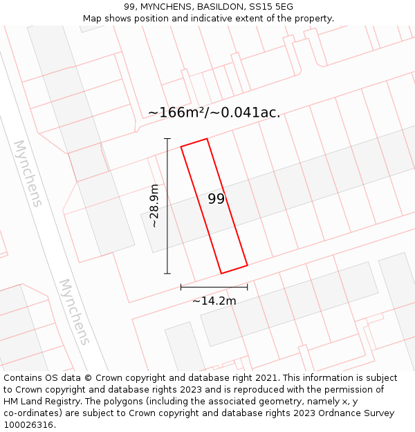 99, MYNCHENS, BASILDON, SS15 5EG: Plot and title map