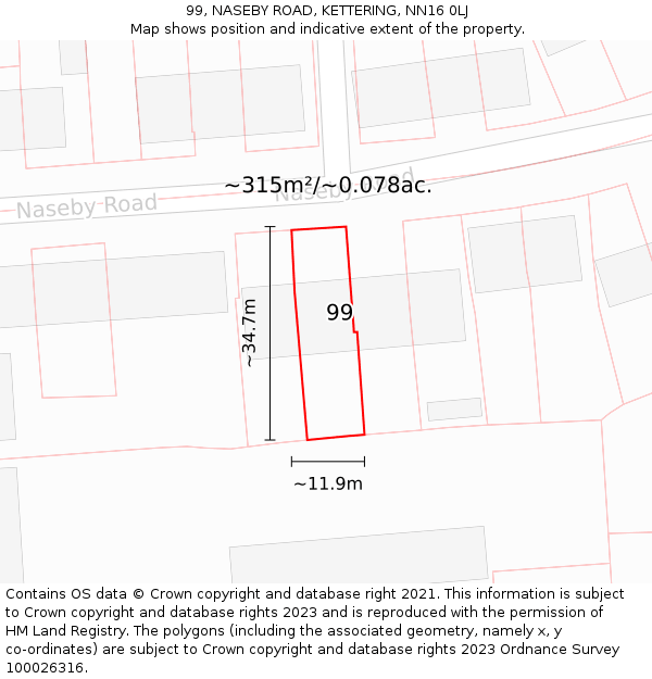 99, NASEBY ROAD, KETTERING, NN16 0LJ: Plot and title map