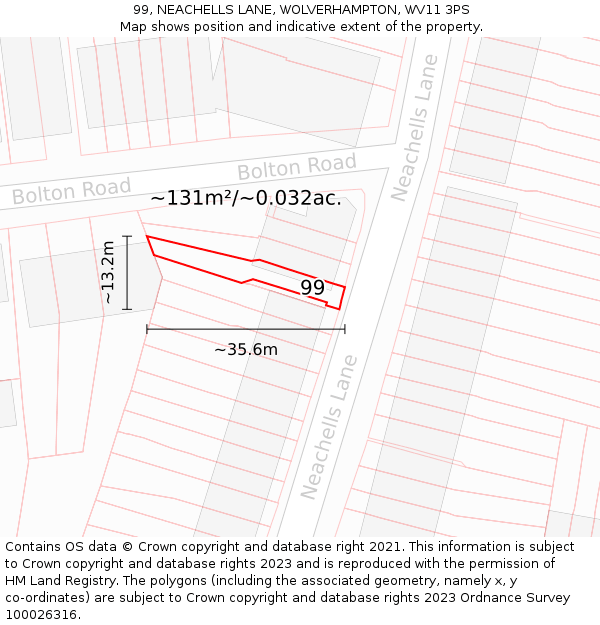 99, NEACHELLS LANE, WOLVERHAMPTON, WV11 3PS: Plot and title map