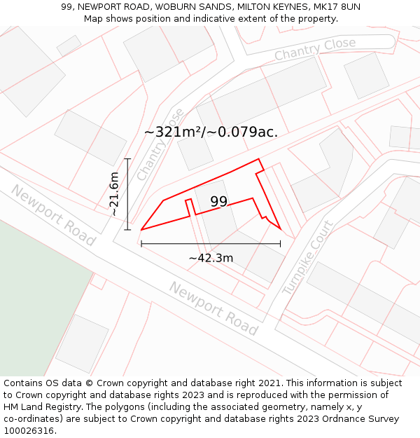 99, NEWPORT ROAD, WOBURN SANDS, MILTON KEYNES, MK17 8UN: Plot and title map