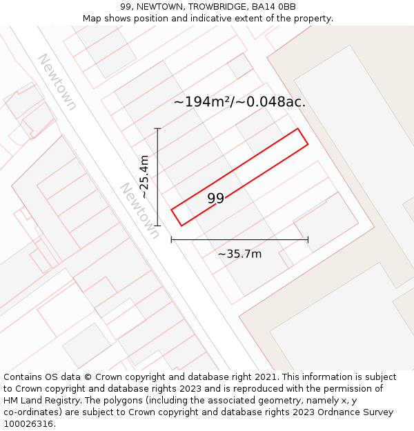 99, NEWTOWN, TROWBRIDGE, BA14 0BB: Plot and title map