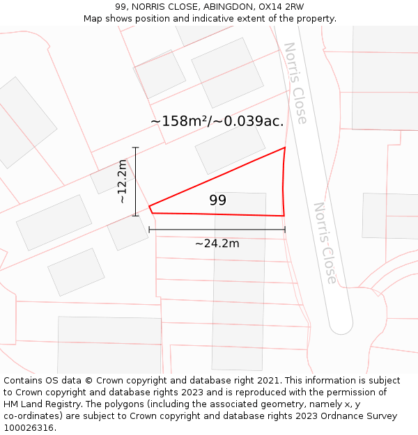 99, NORRIS CLOSE, ABINGDON, OX14 2RW: Plot and title map