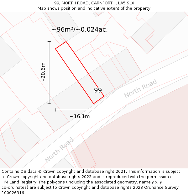 99, NORTH ROAD, CARNFORTH, LA5 9LX: Plot and title map