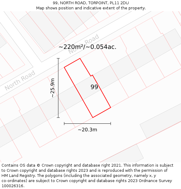 99, NORTH ROAD, TORPOINT, PL11 2DU: Plot and title map