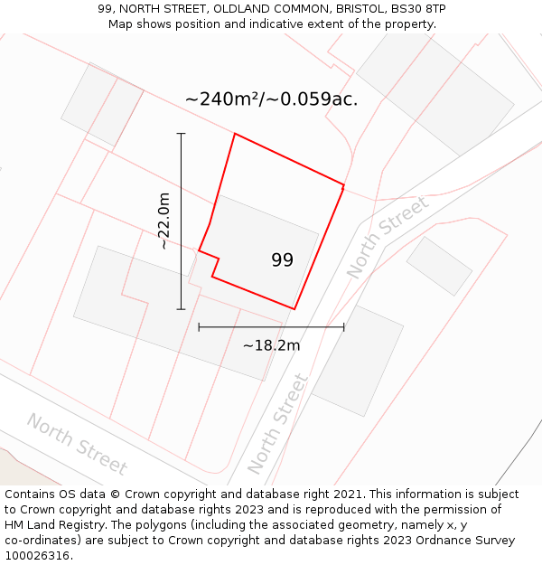 99, NORTH STREET, OLDLAND COMMON, BRISTOL, BS30 8TP: Plot and title map