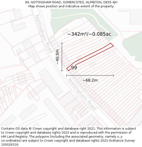 99, NOTTINGHAM ROAD, SOMERCOTES, ALFRETON, DE55 4JH: Plot and title map