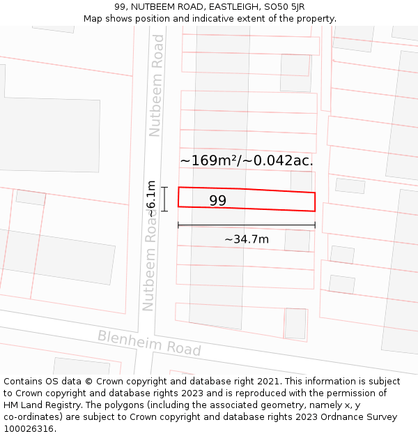 99, NUTBEEM ROAD, EASTLEIGH, SO50 5JR: Plot and title map