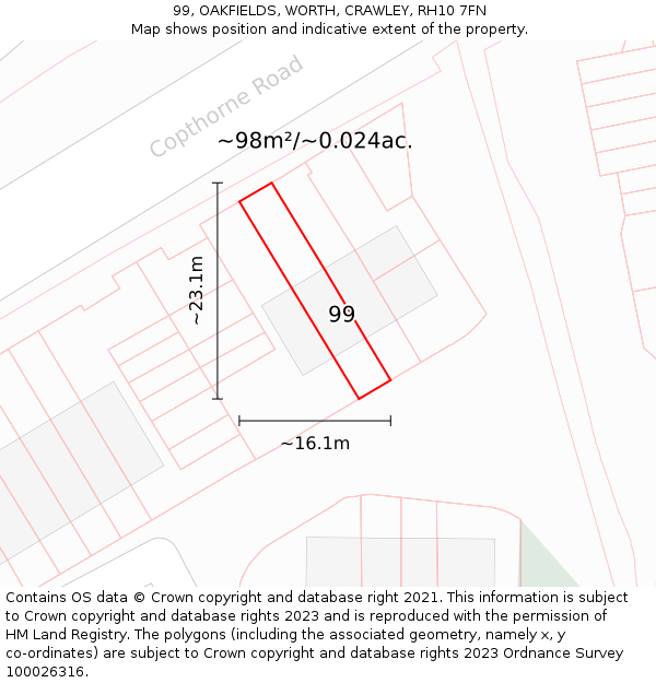 99, OAKFIELDS, WORTH, CRAWLEY, RH10 7FN: Plot and title map