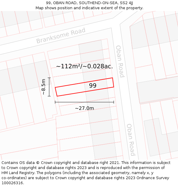 99, OBAN ROAD, SOUTHEND-ON-SEA, SS2 4JJ: Plot and title map