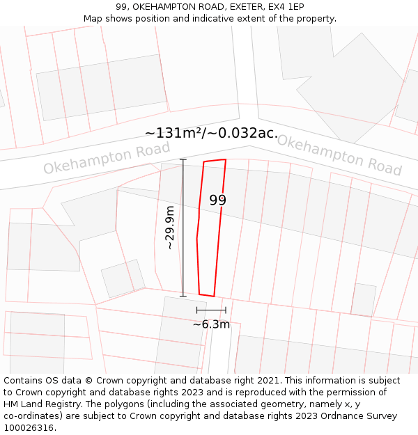 99, OKEHAMPTON ROAD, EXETER, EX4 1EP: Plot and title map