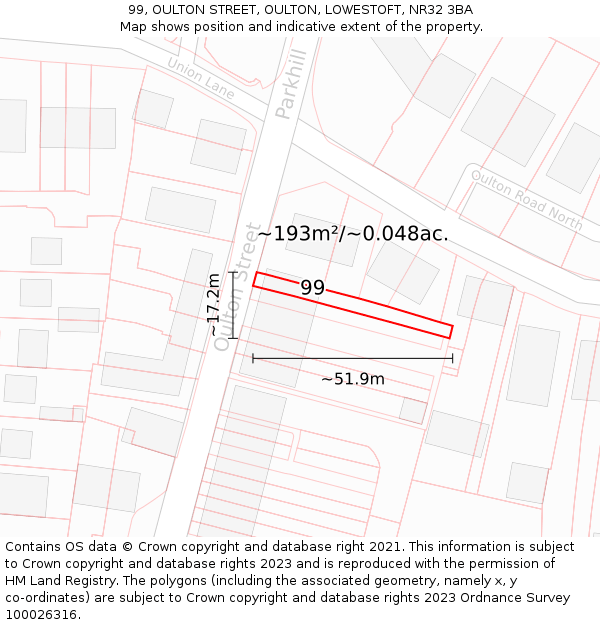 99, OULTON STREET, OULTON, LOWESTOFT, NR32 3BA: Plot and title map