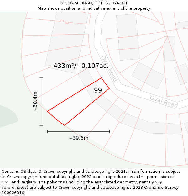 99, OVAL ROAD, TIPTON, DY4 9RT: Plot and title map