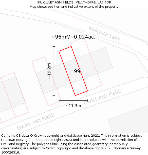 99, OWLET ASH FIELDS, MILNTHORPE, LA7 7DR: Plot and title map