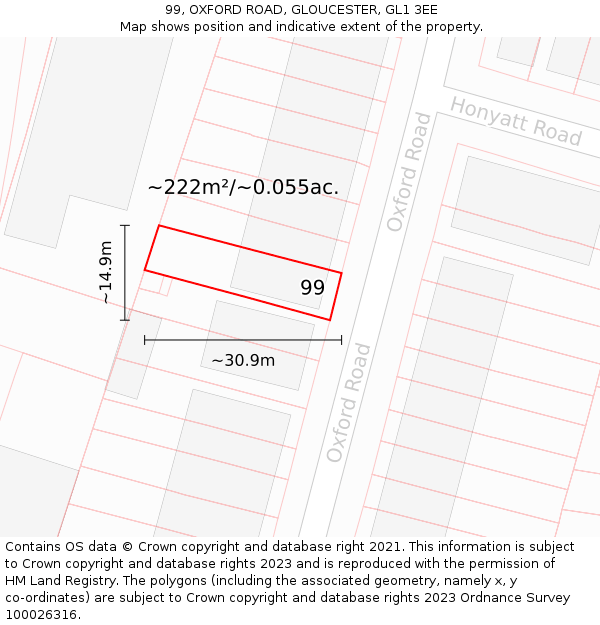 99, OXFORD ROAD, GLOUCESTER, GL1 3EE: Plot and title map