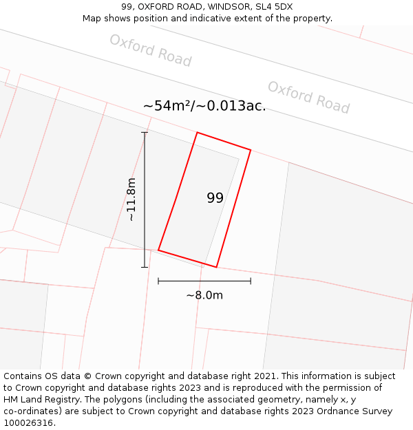 99, OXFORD ROAD, WINDSOR, SL4 5DX: Plot and title map