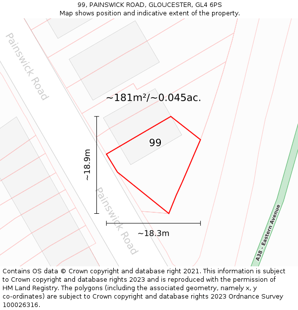 99, PAINSWICK ROAD, GLOUCESTER, GL4 6PS: Plot and title map