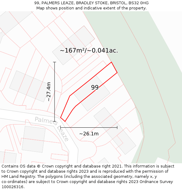 99, PALMERS LEAZE, BRADLEY STOKE, BRISTOL, BS32 0HG: Plot and title map