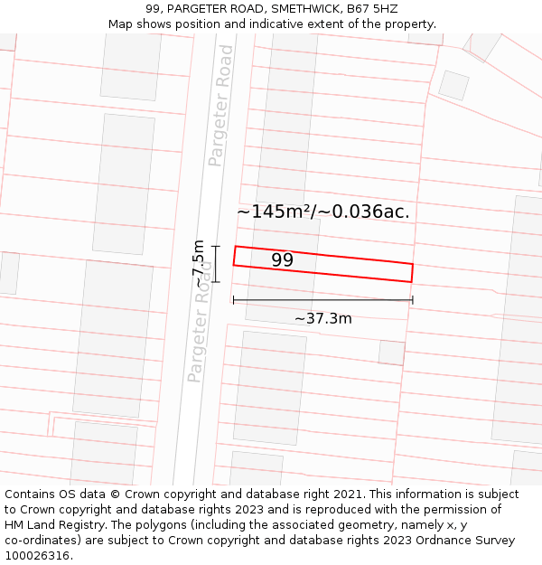 99, PARGETER ROAD, SMETHWICK, B67 5HZ: Plot and title map