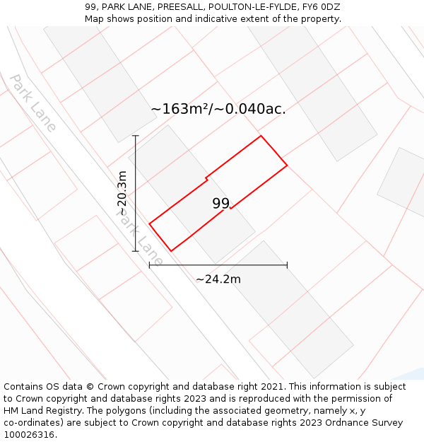 99, PARK LANE, PREESALL, POULTON-LE-FYLDE, FY6 0DZ: Plot and title map