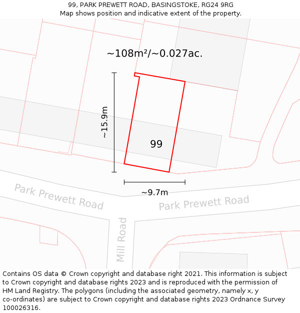 99, PARK PREWETT ROAD, BASINGSTOKE, RG24 9RG: Plot and title map