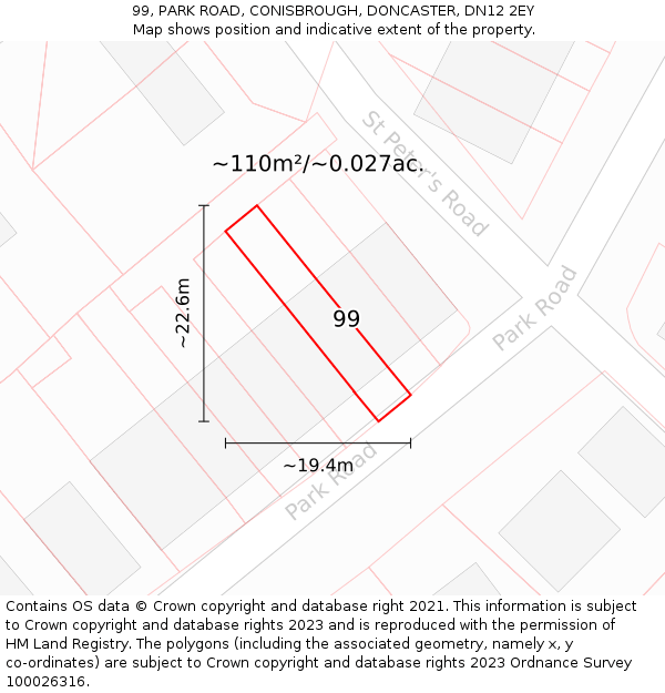 99, PARK ROAD, CONISBROUGH, DONCASTER, DN12 2EY: Plot and title map