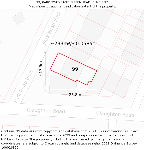 99, PARK ROAD EAST, BIRKENHEAD, CH41 4BD: Plot and title map