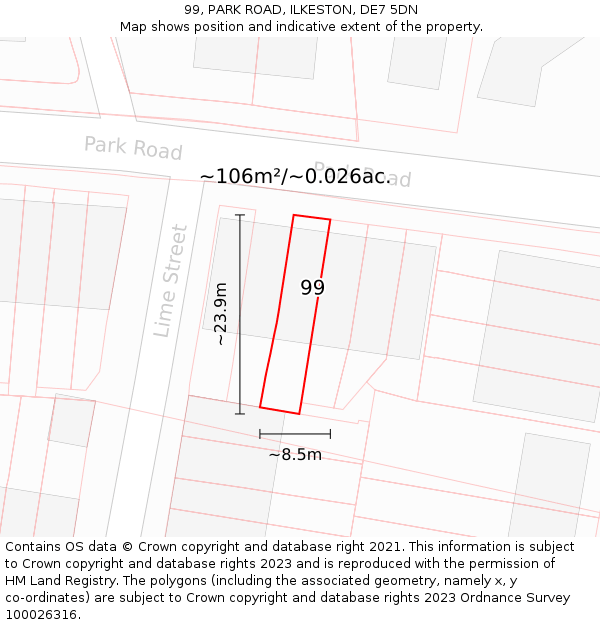 99, PARK ROAD, ILKESTON, DE7 5DN: Plot and title map