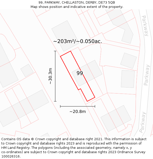 99, PARKWAY, CHELLASTON, DERBY, DE73 5QB: Plot and title map
