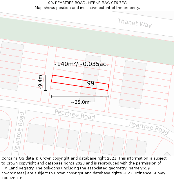 99, PEARTREE ROAD, HERNE BAY, CT6 7EG: Plot and title map