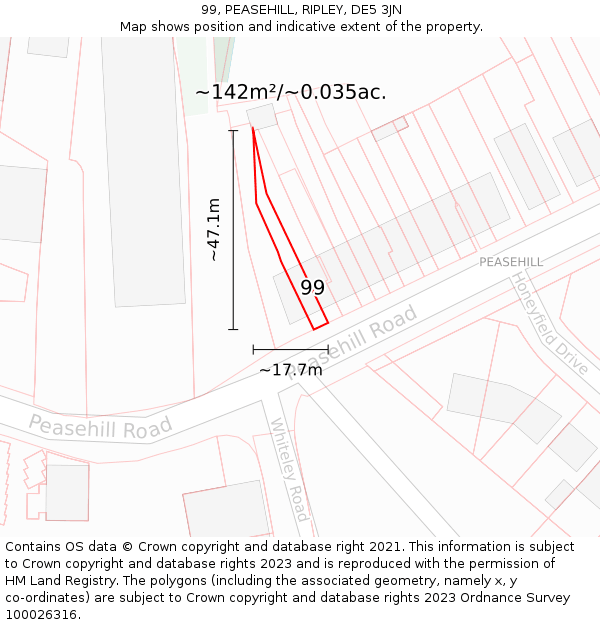 99, PEASEHILL, RIPLEY, DE5 3JN: Plot and title map