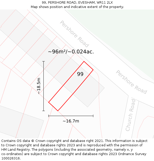 99, PERSHORE ROAD, EVESHAM, WR11 2LX: Plot and title map