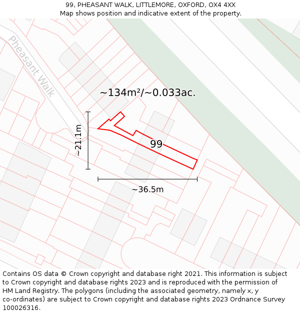 99, PHEASANT WALK, LITTLEMORE, OXFORD, OX4 4XX: Plot and title map