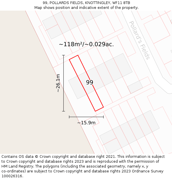 99, POLLARDS FIELDS, KNOTTINGLEY, WF11 8TB: Plot and title map
